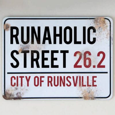 metal street sign running 6