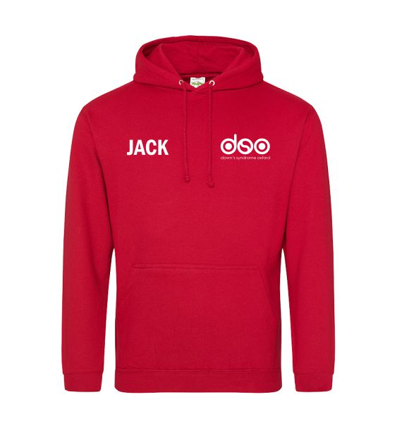 Down syndrome Oxford hoodie red left chest